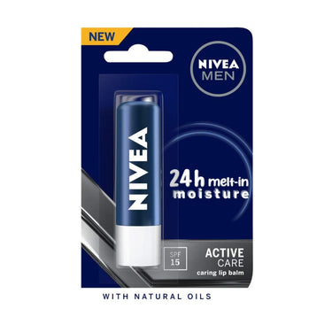 Nivea Men Shower Gel, Active Clean Body Wash, Men, 250ml & Men Lip Care, Active Care Lip Balm, SPF 15, 4.8g